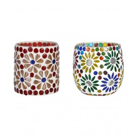 AFAST Multicolour Table Top Glass Tea Light Holder - Pack of 2