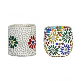 AFAST Multicolour Table Top Glass Tea Light Holder - Pack of 2