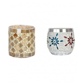 AFAST Multicolour Table Top Glass Tea Light Holder - Pack of 2