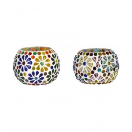 AFAST Multicolour Table Top Glass Tea Light Holder - Pack of 2