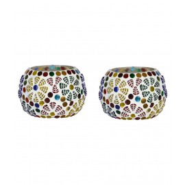 AFAST Multicolour Table Top Glass Tea Light Holder - Pack of 2