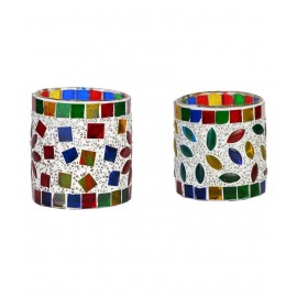 AFAST Multicolour Table Top Glass Tea Light Holder - Pack of 2