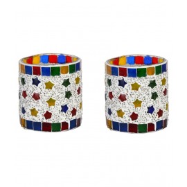 AFAST Multicolour Table Top Glass Tea Light Holder - Pack of 2