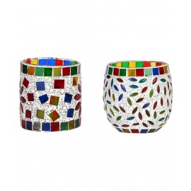 AFAST Multicolour Table Top Glass Tea Light Holder - Pack of 2