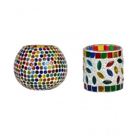 AFAST Multicolour Table Top Glass Tea Light Holder - Pack of 2