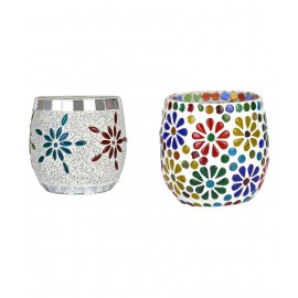 AFAST Multicolour Table Top Glass Tea Light Holder - Pack of 2