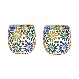 AFAST Multicolour Table Top Glass Tea Light Holder - Pack of 2