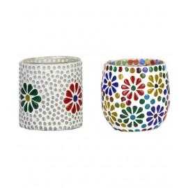 AFAST Multicolour Table Top Glass Tea Light Holder - Pack of 2