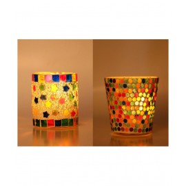 AFAST Multicolour Table Top Glass Tea Light Holder - Pack of 2