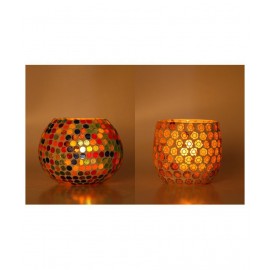 AFAST Multicolour Table Top Glass Tea Light Holder - Pack of 2