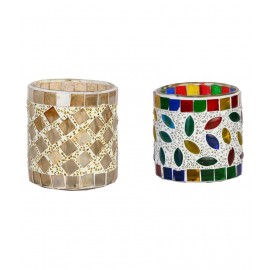 AFAST Multicolour Table Top Glass Tea Light Holder - Pack of 2