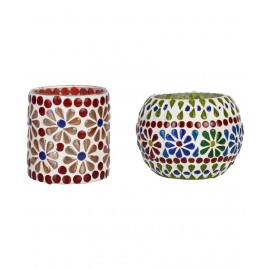 AFAST Multicolour Table Top Glass Tea Light Holder - Pack of 2