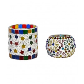 AFAST Multicolour Table Top Glass Tea Light Holder - Pack of 2