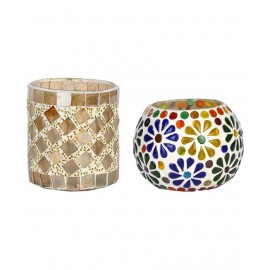 AFAST Multicolour Table Top Glass Tea Light Holder - Pack of 2