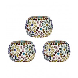 AFAST Multicolour Table Top Glass Tea Light Holder - Pack of 3