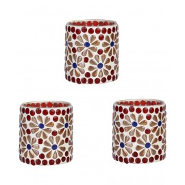 AFAST Multicolour Table Top Glass Tea Light Holder - Pack of 3