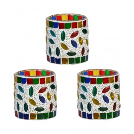 AFAST Multicolour Table Top Glass Tea Light Holder - Pack of 3