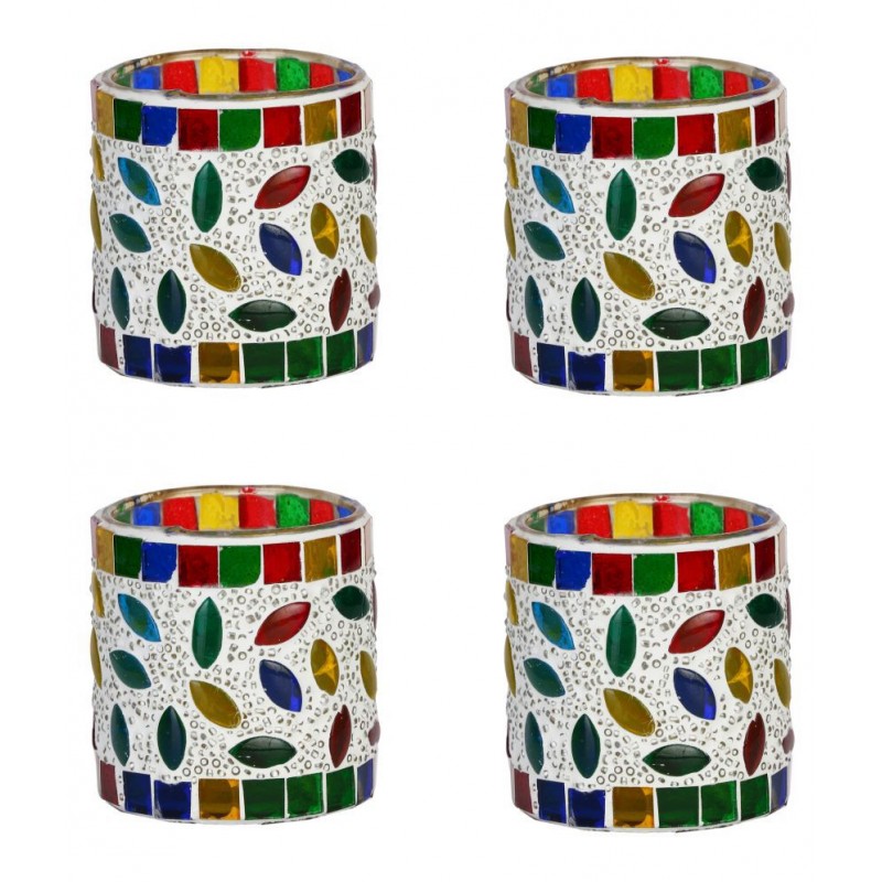AFAST Multicolour Table Top Glass Tea Light Holder - Pack of 4