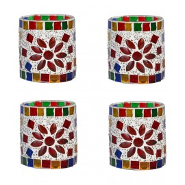 AFAST Multicolour Table Top Glass Tea Light Holder - Pack of 4