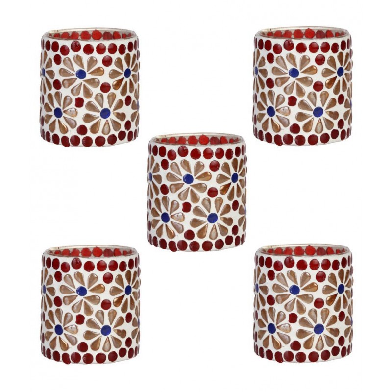 AFAST Multicolour Table Top Glass Tea Light Holder - Pack of 5