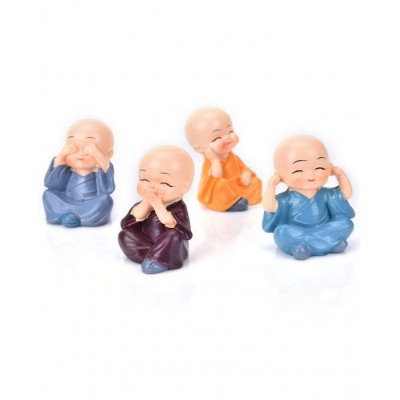 AFTERSTITCH Multicolour Acrylic Monk Buddha- Pack of 4