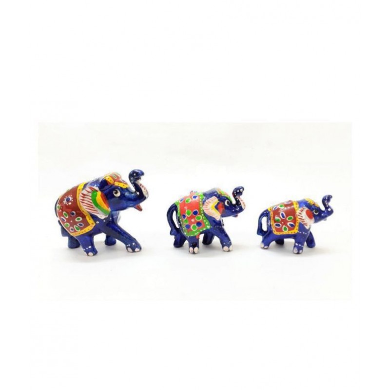 AFTERSTITCH Multicolour Earthenware Decorative Elephant - Pack of 3