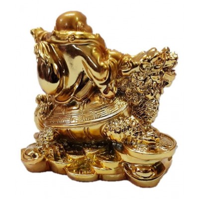 AFTERSTITCH laughing Buddha on tortoise Resin Buddha Idol 7 x 7 cms Pack of 1