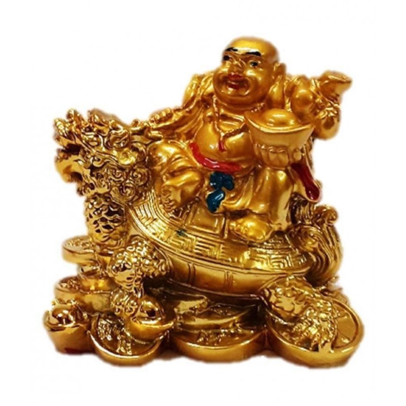 AFTERSTITCH laughing Buddha on tortoise Resin Buddha Idol 7 x 7 cms Pack of 1