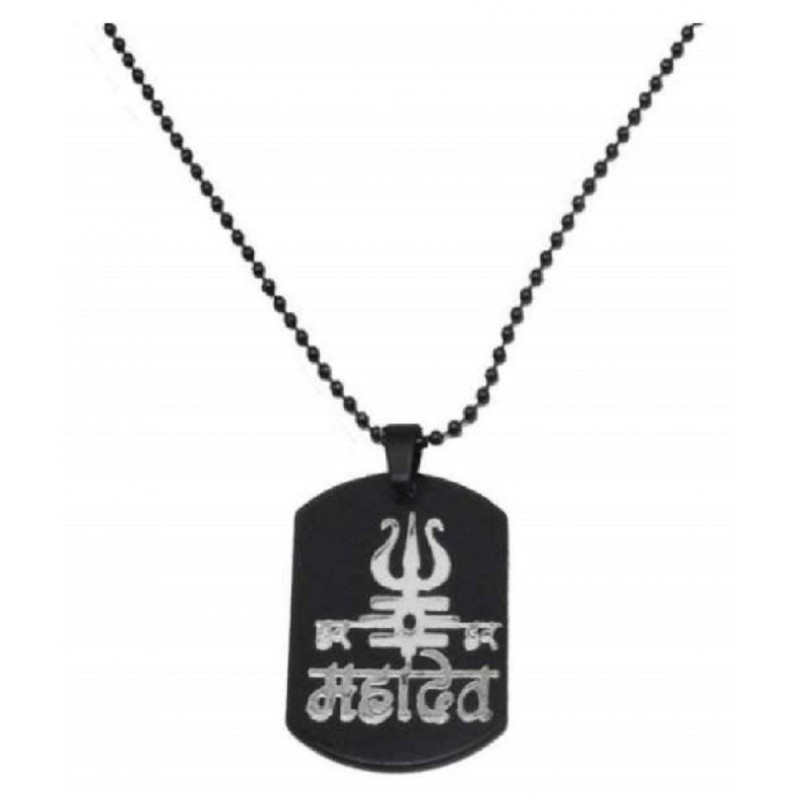 ASTRODIDI Black Steel Lord Shiv Shankar Har Har Mahadev Locket Pendant with Chain