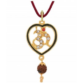 ASTRODIDI Brass Gold Plated Heart Shape Om Pendant Locket with Rudraksha Zircon Beads for Men and Women ASTRODIDI Brass Gold Plated Heart Shape Om Pendant Locket with Rudraksha Zircon Beads for Men and Women