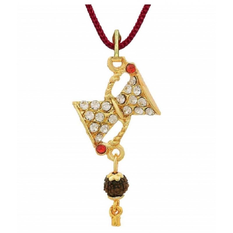 ASTRODIDI Brass Gold Plated Lord Shiv Damru Pendant Locket with Rudraksha Zircon Beads for Men and Women