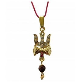 ASTRODIDI Brass Gold Plated Lord Shiv Trishul Damru Pendant Locket with Rudraksha Zircon Beads for Men and Women ASTRODIDI Brass Gold Plated Lord Shiv Trishul Damru Pendant Locket with Rudraksha Zircon Beads for Men and Women