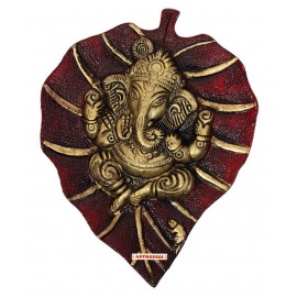 ASTRODIDI Lord Ganesha on Leaf Wall Hanging for Vastu, Metal Pan Patta Ganesh Decorative Showpiece Figurine (18X14 cm) ASTRODIDI Lord Ganesha on Leaf Wall Hanging for Vastu, Metal Pan Patta Ganesh Decorative Showpiece Figurine (18X14 cm)
