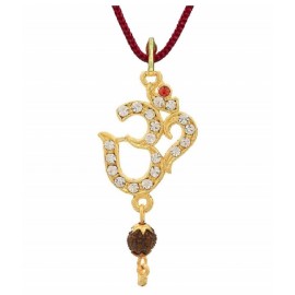 ASTRODIDI Men's and Women's Brass Gold Plated Om Pendant Locket with Rudraksha Zircon Beads ASTRODIDI Men's and Women's Brass Gold Plated Om Pendant Locket with Rudraksha Zircon Beads