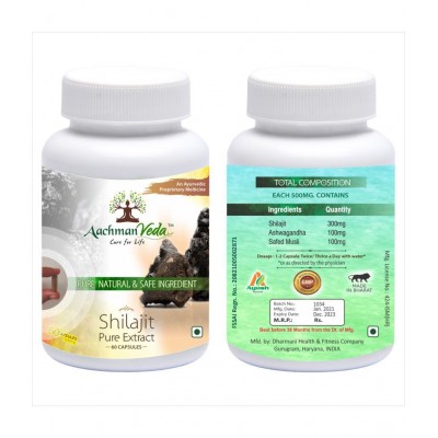 Aachman Veda Pure Extract Shilajit 60 Capsules 500Mg
