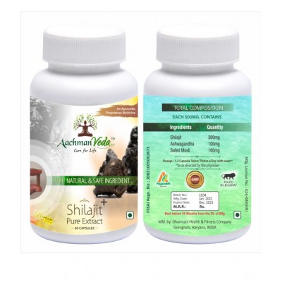 Aachman Veda Shilajit+ Pure Extract Ashwagandha With Safed Musli 60 Capsules 500Mg