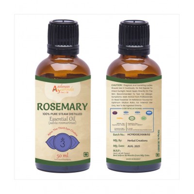 Aashman Ayurveda Pure Steam Distilled & Undiluted Essential Oil Rosemary Salvia Rosemarinus 50ML