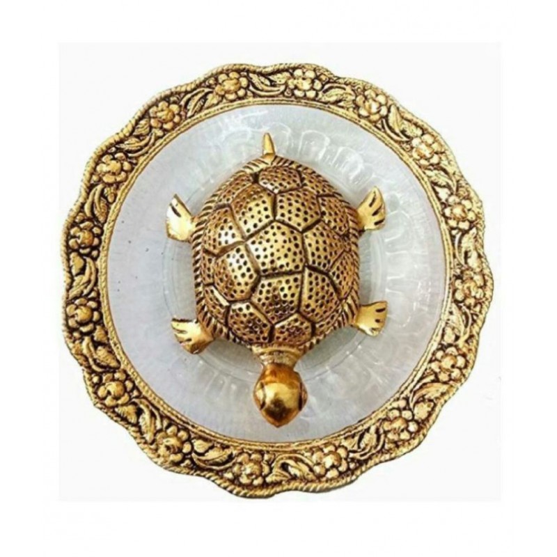 Abc Handicraft  Metal Tortoise With Glass Plate Feng Shui Metal Tortoise,Turtle Plate Yantra Vastu Feng Shui , Decorative Showpiece - 3 cm  (Brass, Gold)