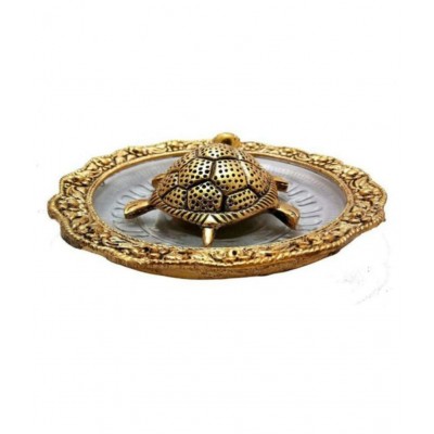 Abc Handicraft  Metal Tortoise With Glass Plate Feng Shui Metal Tortoise,Turtle Plate Yantra Vastu Feng Shui , Decorative Showpiece - 3 cm  (Brass, Gold)