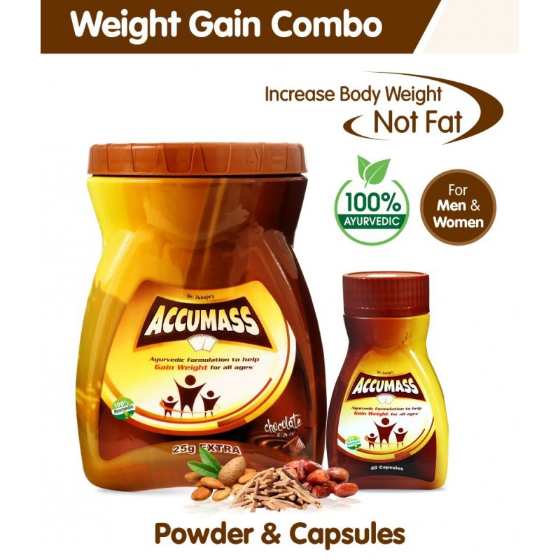 Accumass Weight Gainer Combo (1 Powder 525gm & 1 Capsule 60), Ayurvedic Accumass Weight Gainer Combo (1 Powder 525gm & 1 Capsule 60), Ayurvedic