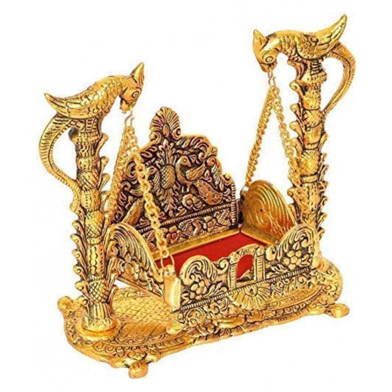 Achleshwar Metal Handicrafted Pooja Jhula for Laddu Gopal (Gold_17.78 x 9.5 x 17.14 cm);Ach263