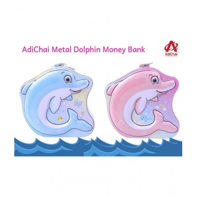 AdiChai Metal Dolphin Money Bank with Lock Coin Box for Kids, Boys, Girls, Piggy Bank for Kids, Birthday Return Gift , Random Colour - Set of 1