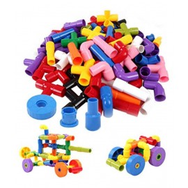 AdiChai Multi Coloured 56 Pipes Educational Play and Learn Plastic Building Block Set Pipes Puzzle Set - Blocks for Kids ( 56 Pipes ) - Blocks Toys and Games for Children