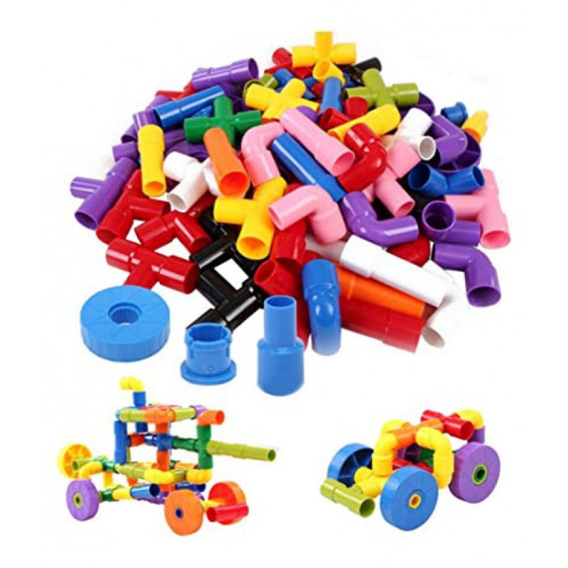 AdiChai Multi Coloured 56 Pipes Educational Play and Learn Plastic Building Block Set Pipes Puzzle Set - Blocks for Kids ( 56 Pipes ) - Blocks Toys and Games for Children