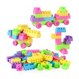 AdiChai Plastic 46 Pcs Blocks Play and Learn Building Blocks , 46 Pcs Including Wheels , Bag Packing, Best Gift Toy, Multicolor