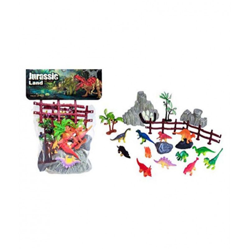 AdiChai Plastic Realistic Dinosaurs Figures Toys Set Mini Dinosaur Jurassic Land Toys, 18 pcs, Multicolor