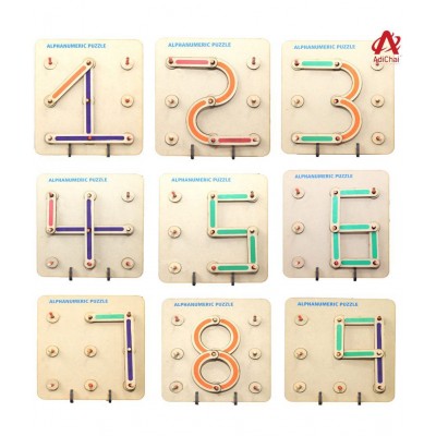 AdiChai Wooden Alphabets Numeric Puzzle Toys for Kids 3 4 5 Years | 50 Piece Wooden Construction Puzzles Board | Great Tool for Teaching Letters, Numbers & Common Shapes