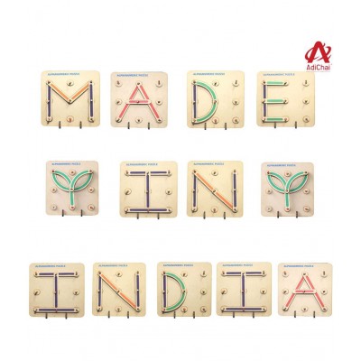 AdiChai Wooden Alphabets Numeric Puzzle Toys for Kids 3 4 5 Years | 50 Piece Wooden Construction Puzzles Board | Great Tool for Teaching Letters, Numbers & Common Shapes