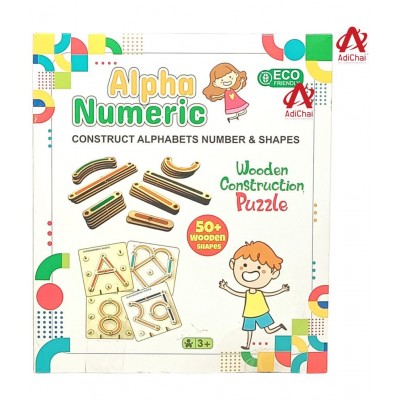 AdiChai Wooden Alphabets Numeric Puzzle Toys for Kids 3 4 5 Years | 50 Piece Wooden Construction Puzzles Board | Great Tool for Teaching Letters, Numbers & Common Shapes