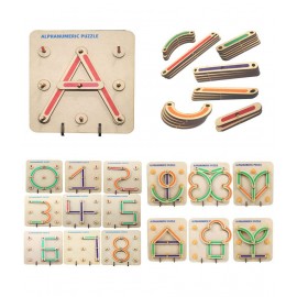 AdiChai Wooden Alphabets Numeric Puzzle Toys for Kids 3 4 5 Years | 50 Piece Wooden Construction Puzzles Board | Great Tool for Teaching Letters, Numbers & Common Shapes